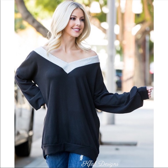 B33š„Stunning black v-back-also off shoulder option- w/silver sequin trim@topš„ - Picture 5 of 7